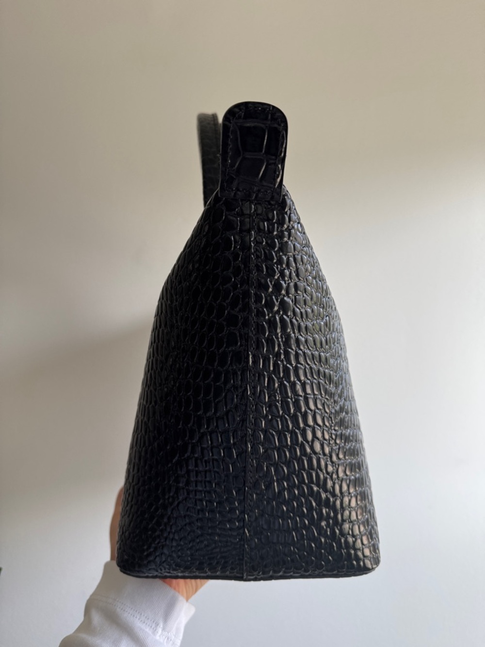 Longchamp Black Croc-Embossed Small Top-Handle Tote - Picture 5 of 11